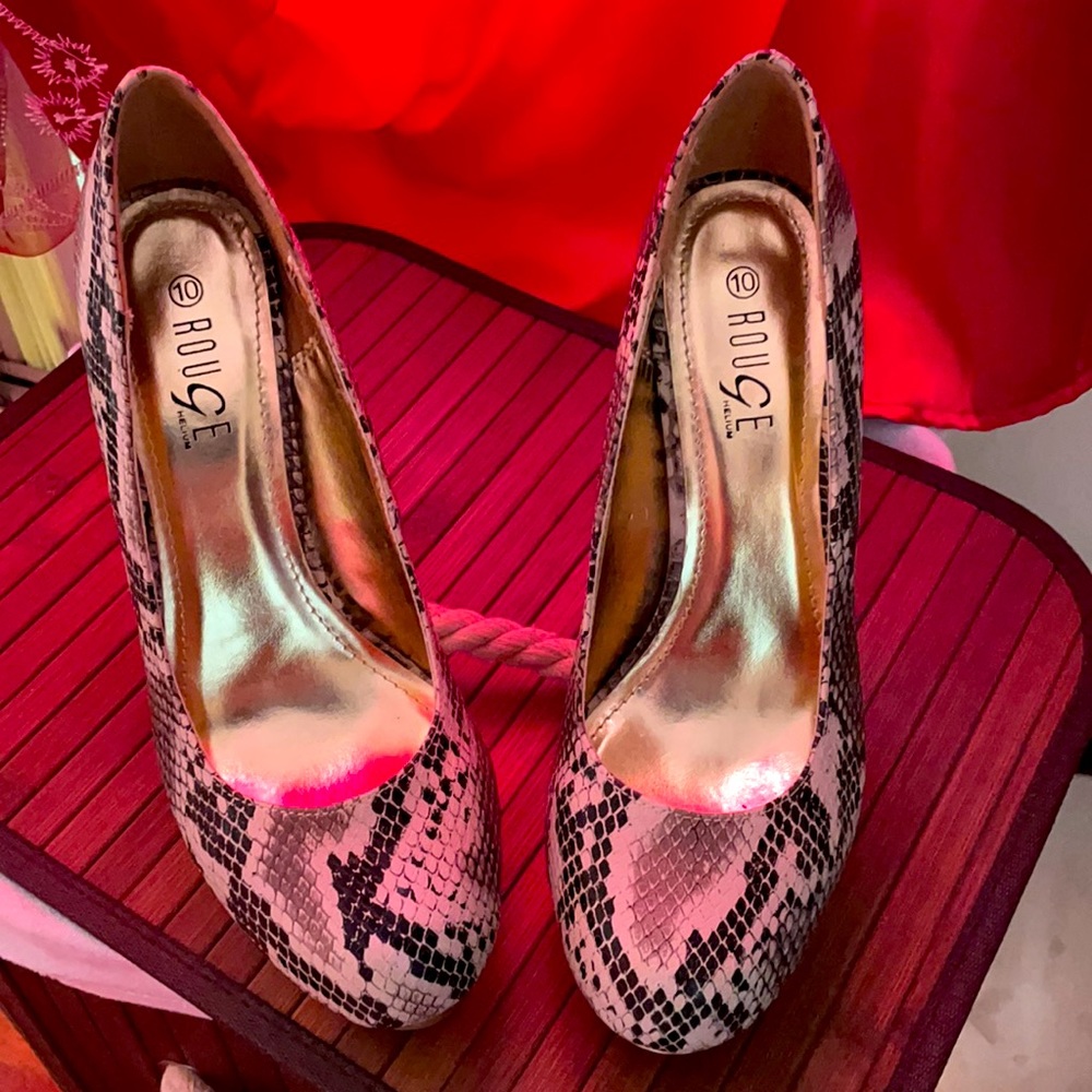 Gold snake print heels